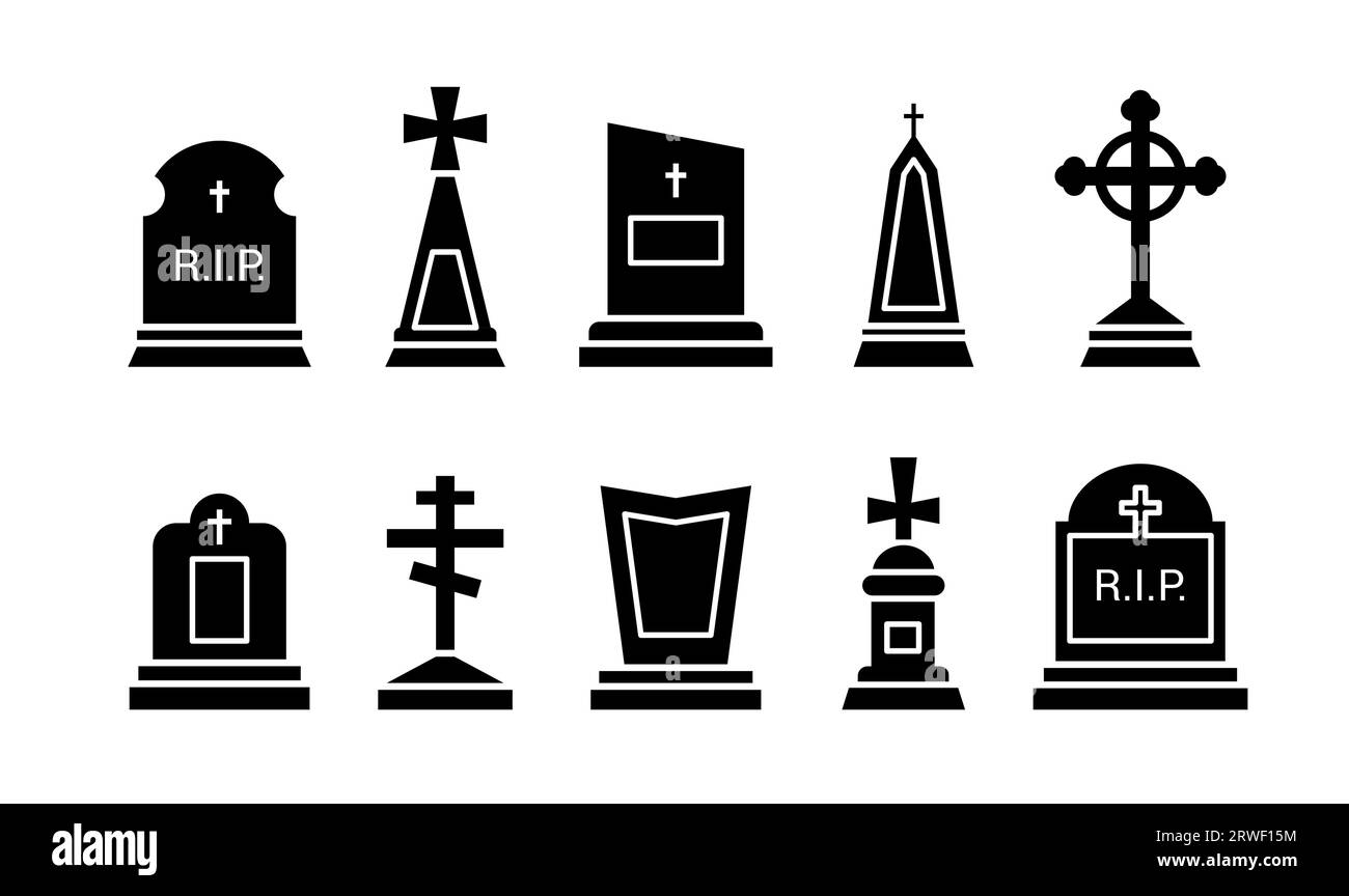 Gravestone and tombstone icons, tomb stone and headstone vector