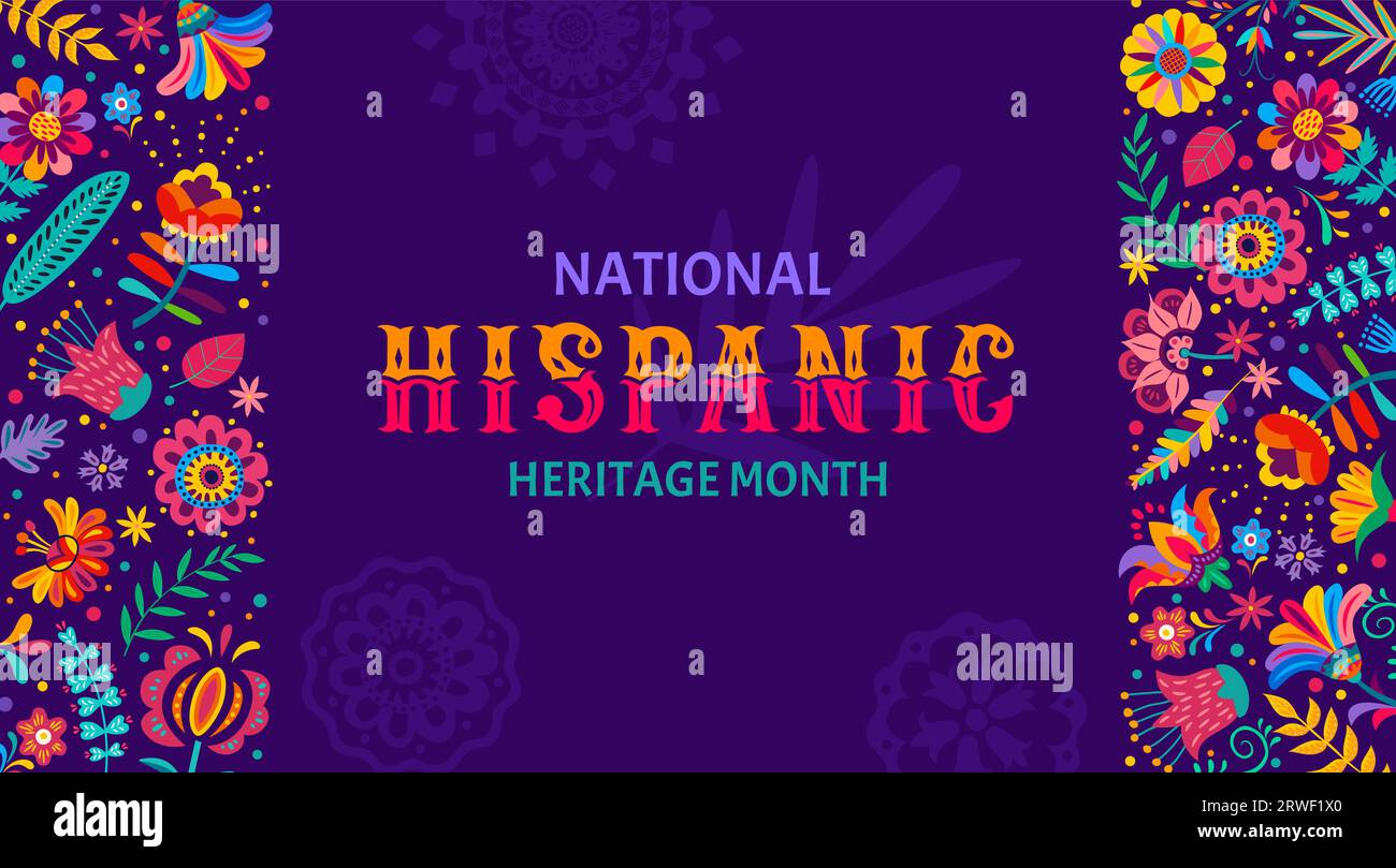 National hispanic heritage month festival banner with tropical flowers ...