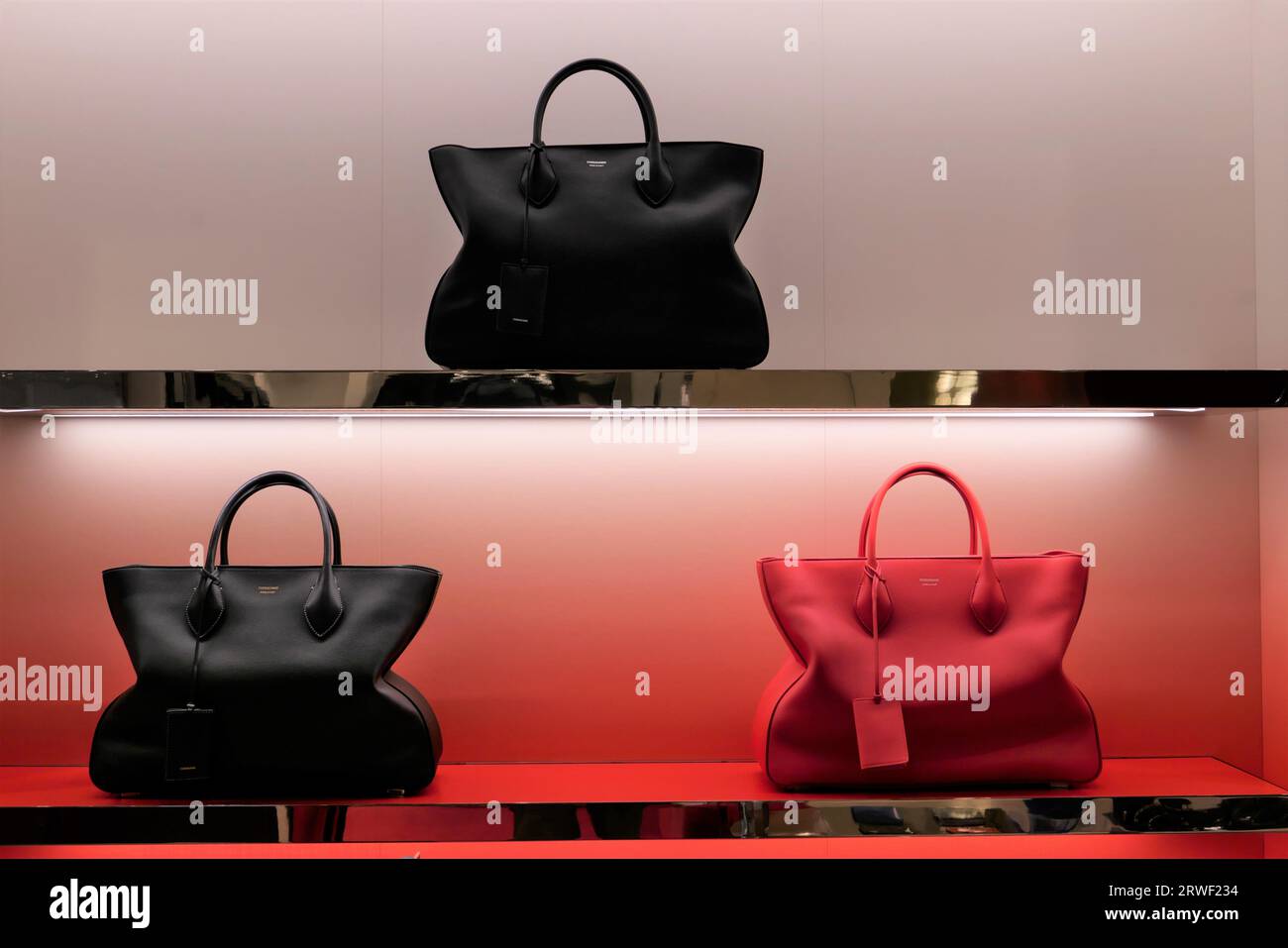 SALVATORE FERRAGAMO WOMAN'S BAGS ON DISPLAY INSIDE THE FASHION STORE ...