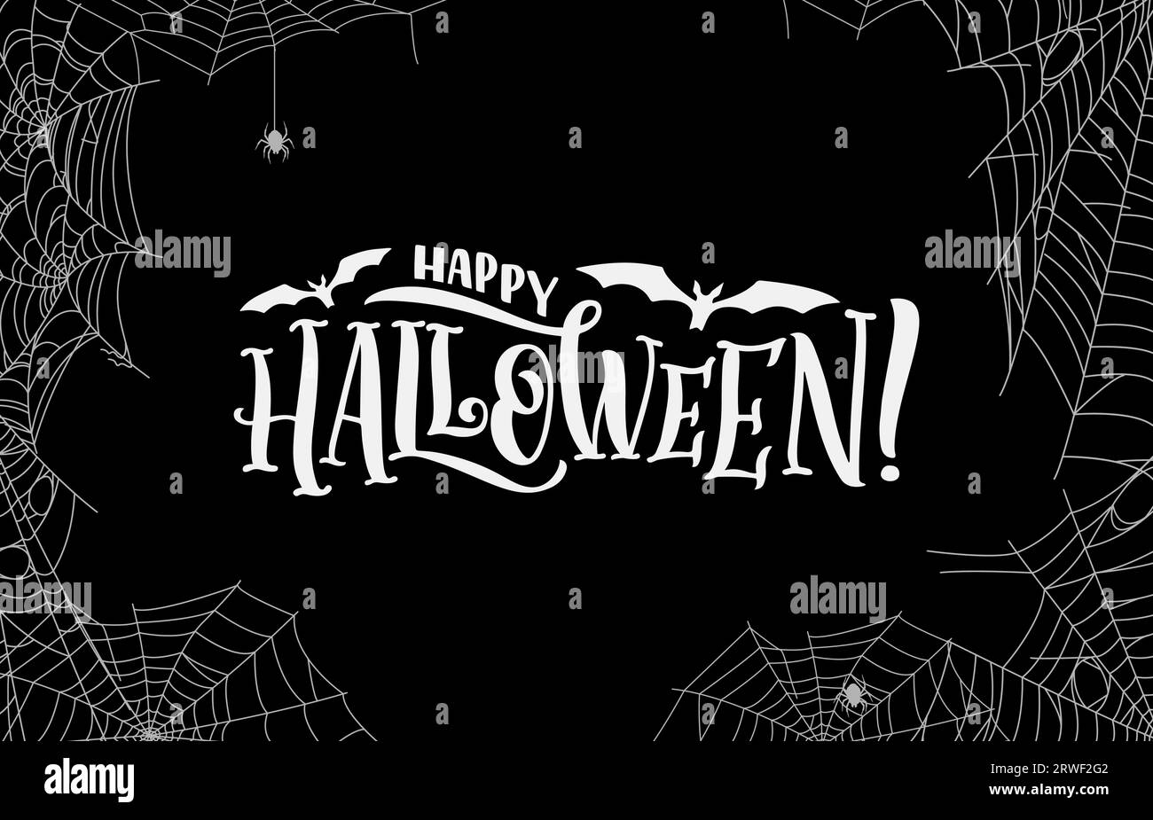 Halloween cobweb and spiders holiday background with bats and spiderweb ...
