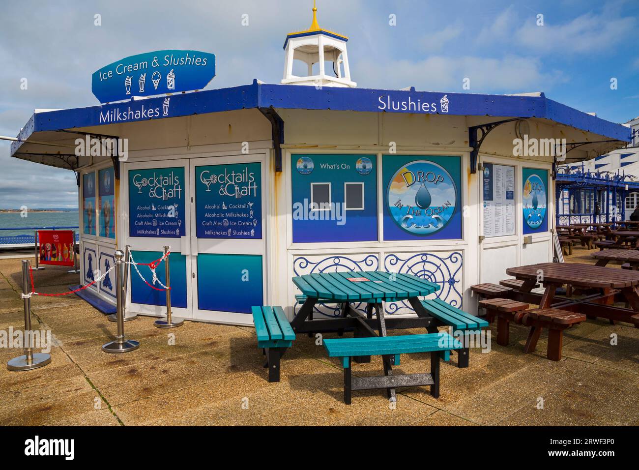 Drop in the Ocean Ice Cream & Slushies kiosk on Eastbourne Pier at