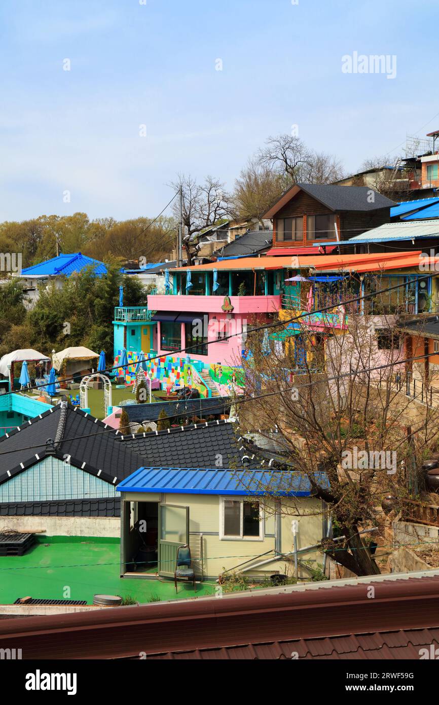 JEONJU, SOUTH KOREA - APRIL 4, 2023: Street view of Jaman Mural Village in Jeonju city. Stock Photo