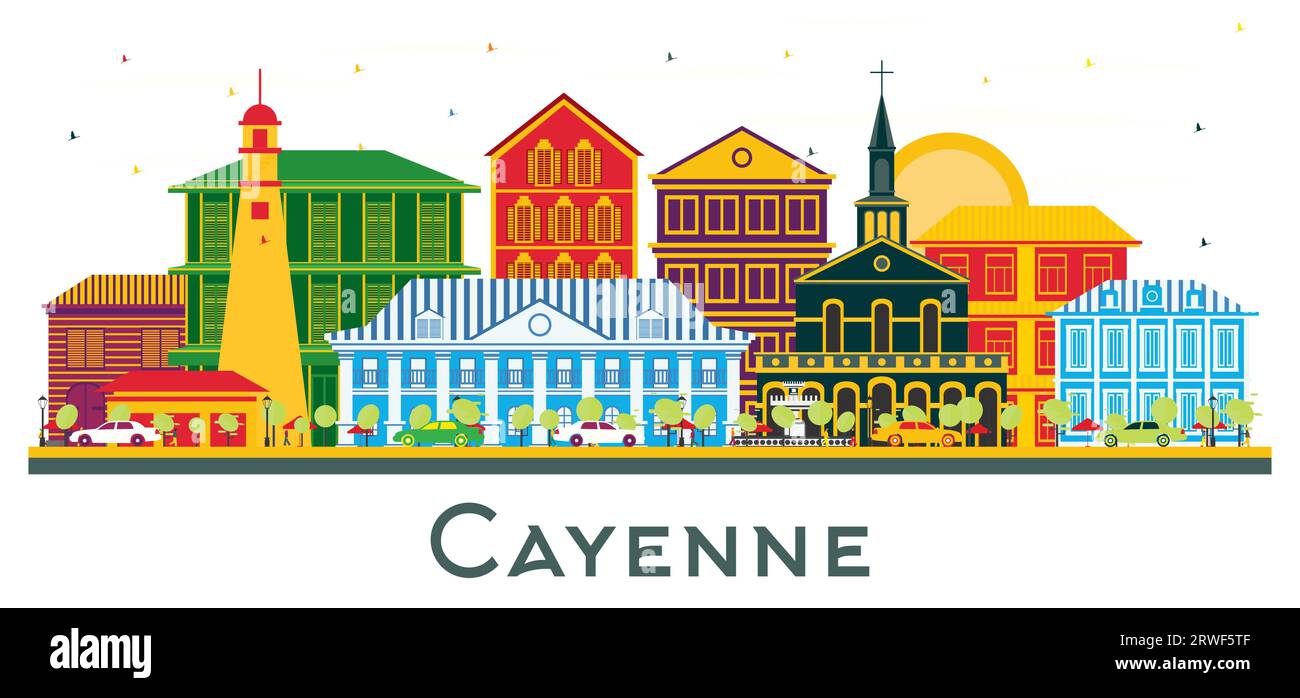 Cayenne City Skyline with Color Buildings isolated on white. Vector