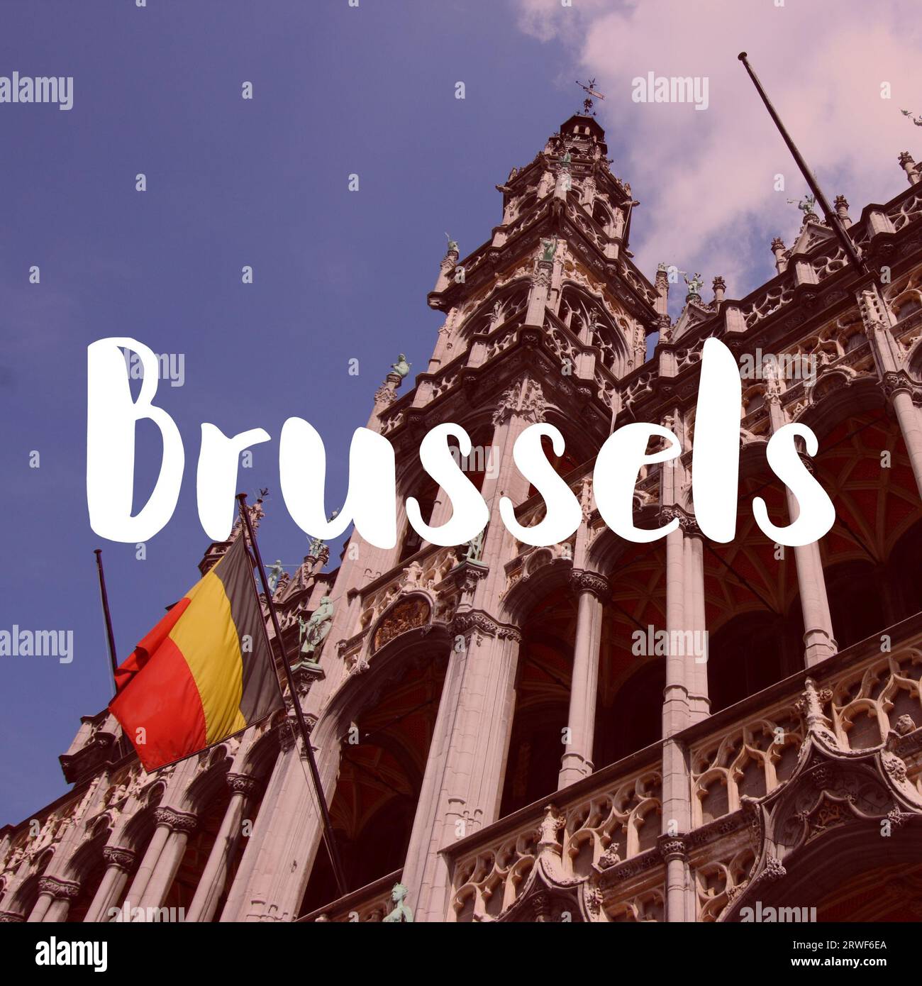 Brussels, Belgium. City name modern photo postcard. Travel destination text word title card. Stock Photo