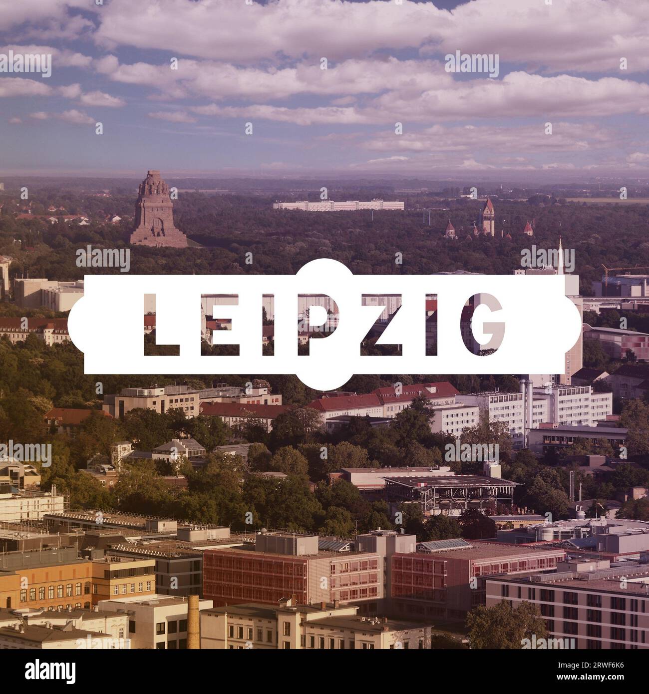 Leipzig, Germany. City name modern photo postcard. Travel destination text word card. Stock Photo