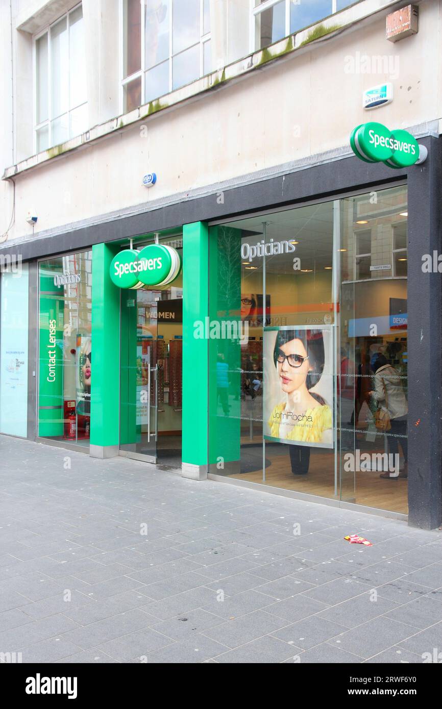 LIVERPOOL, UK - APRIL 20, 2013: Specsavers eye glasses store in Liverpool. Specsavers Optical Group is a British multinational optical retail chain. Stock Photo