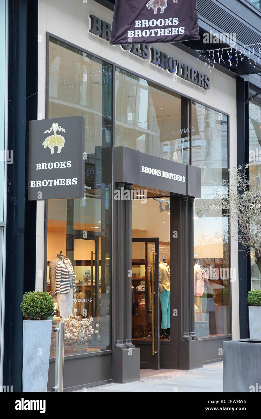 MANCHESTER, UK - APRIL 22, 2013: Brooks Brothers fashion store in Manchester, UK. Brooks Brothers is an American high-end luxury fashion company. Stock Photo