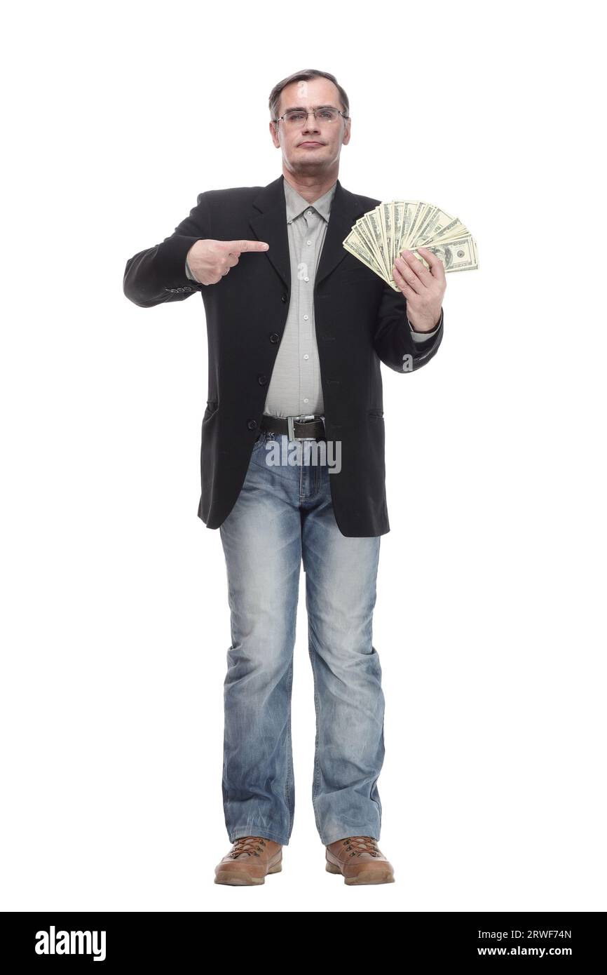 in full growth. serious business man with dollar bills Stock Photo - Alamy