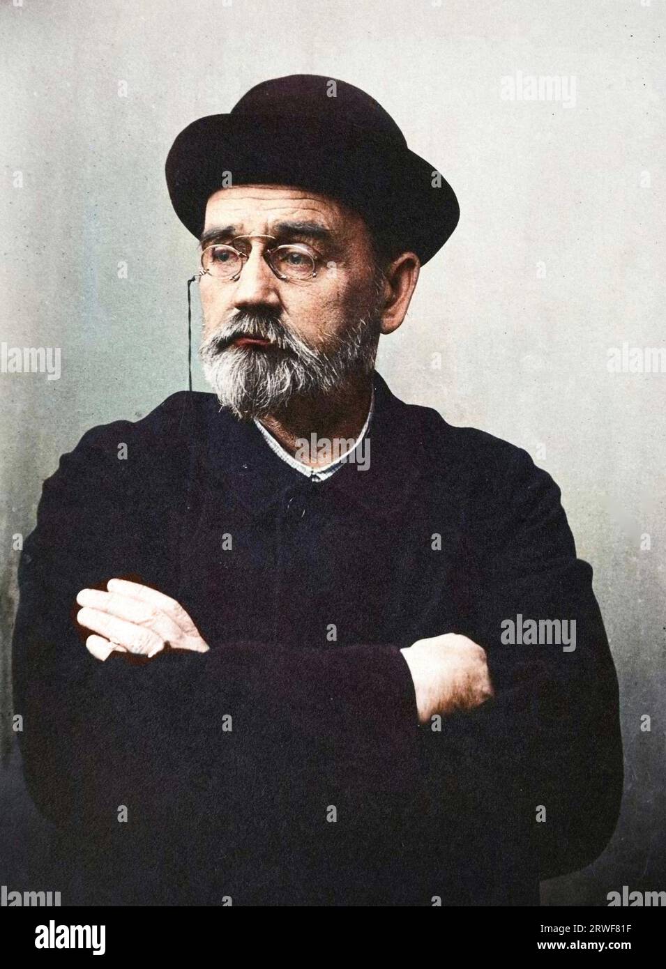 Portrait of Emile Zola 1890s. Later coloring Stock Photo