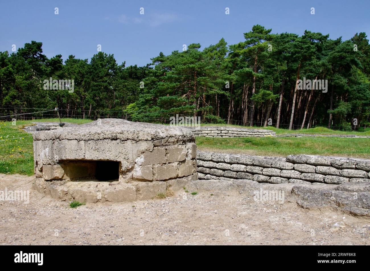Remains of a concrete WW1 bunker at Vimy Ridge Battlefield. Vimy, France. Stock Photo