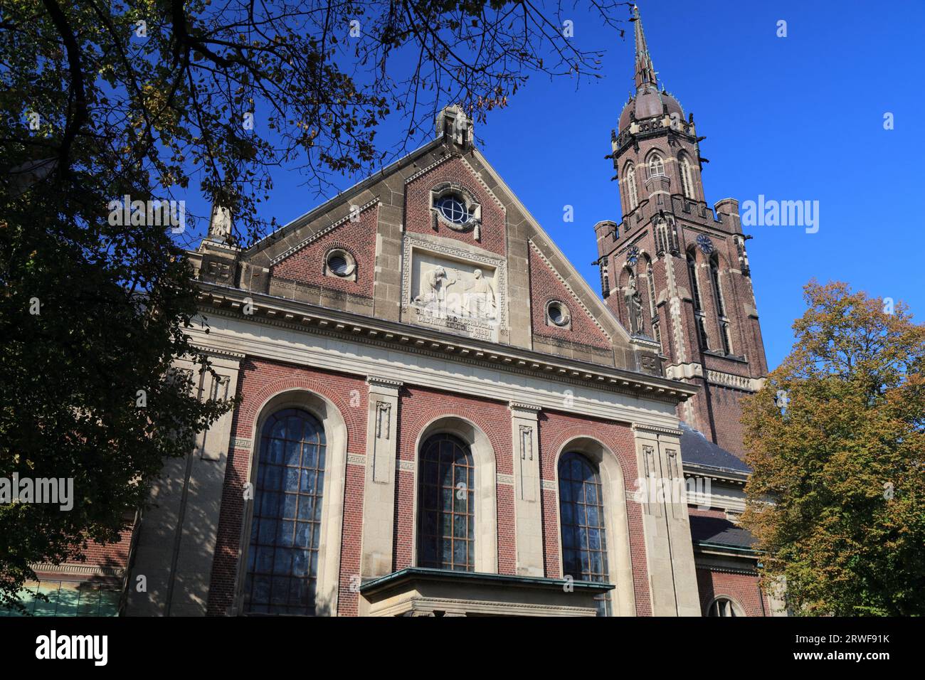 Krefeld city in Germany. Saint Denis Catholic church (St. Dionysius) in