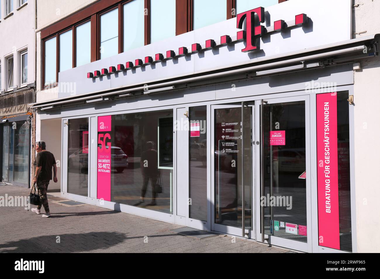 MOENCHENGLADBACH, GERMANY - SEPTEMBER 18, 2020: T-Mobile brand mobile network office in Moenchengladbach. T-Mobile is a mobile operator owned by Deuts Stock Photo