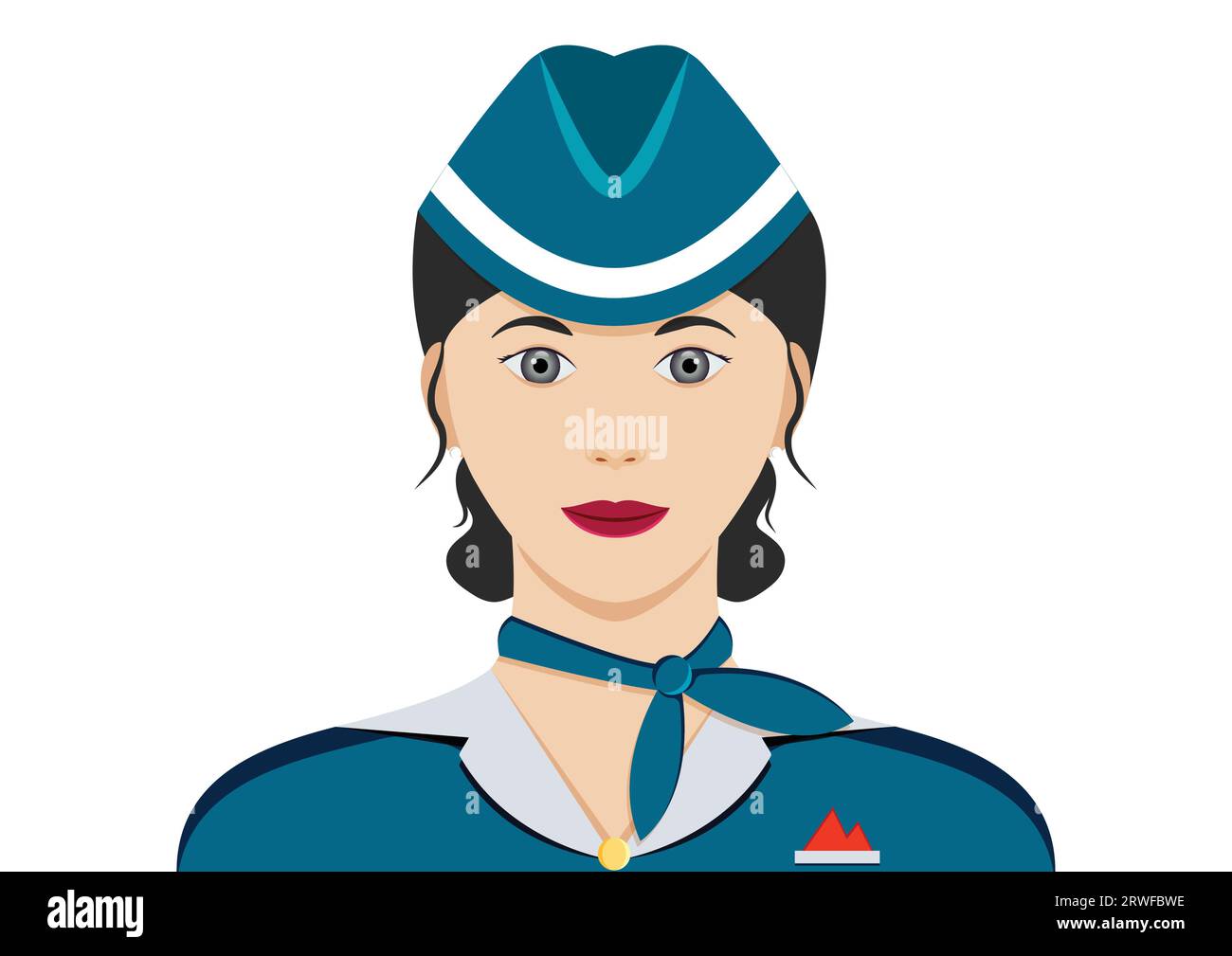 Portrait of a Steward clipart vector on white background. Flight attendant woman character Stock Vector