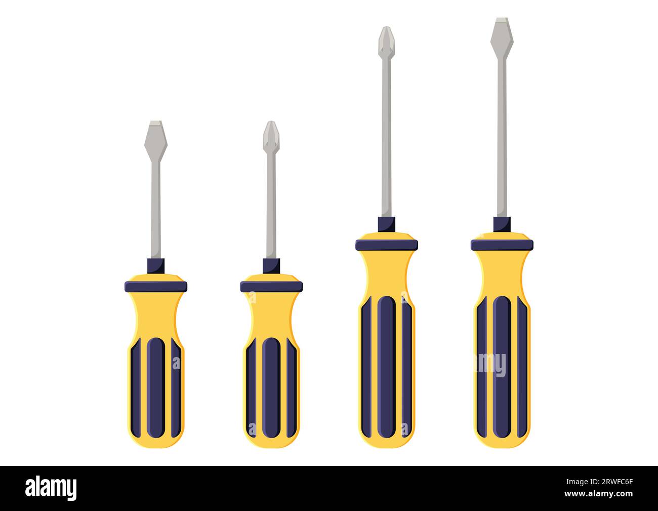 Set of screwdrivers work tools clipart vector flat design isolated on white background Stock Vector