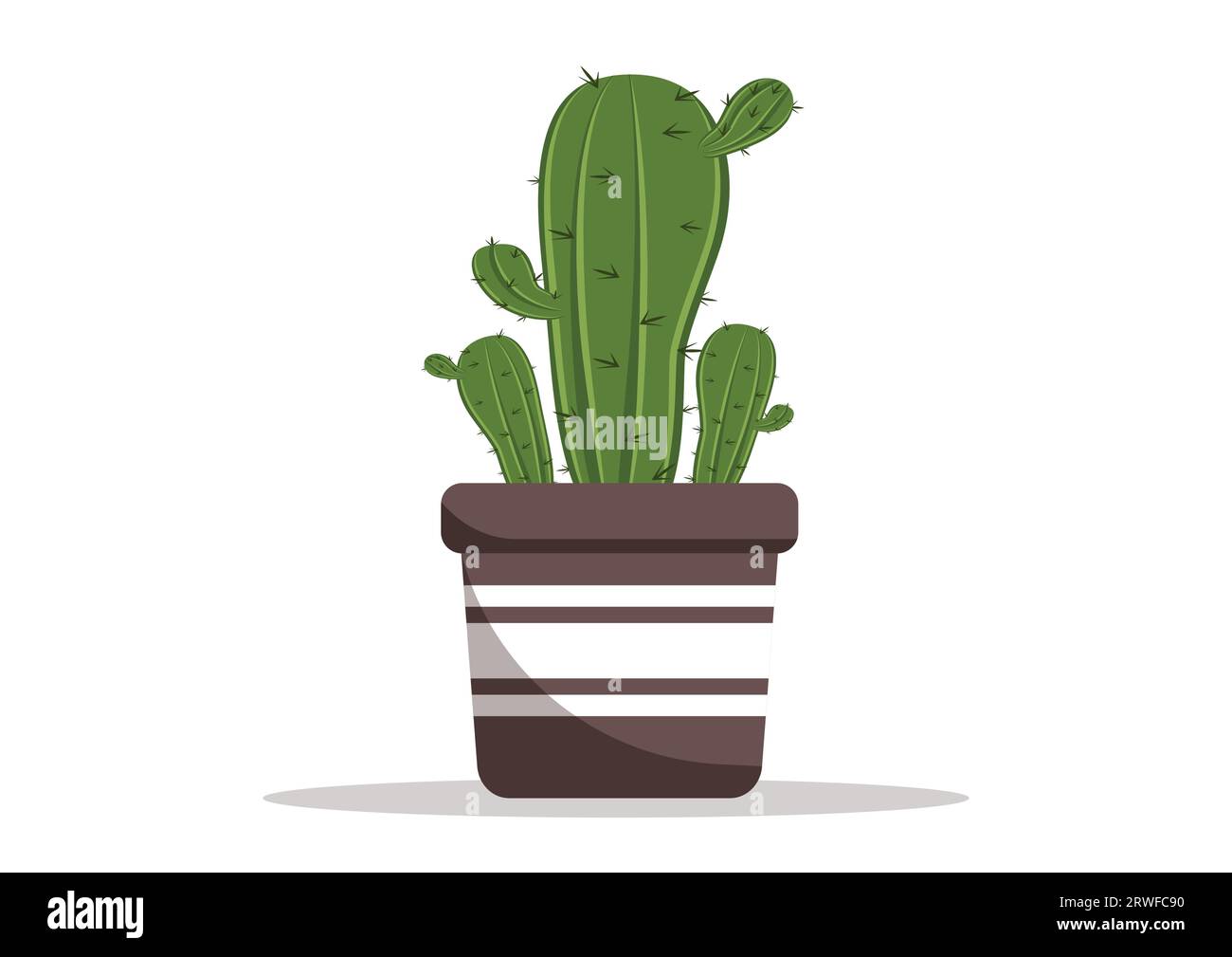 House Cactus in a Flower Pot Vector Flat Design. Indoor Cactus Isolated on White Background Stock Vector