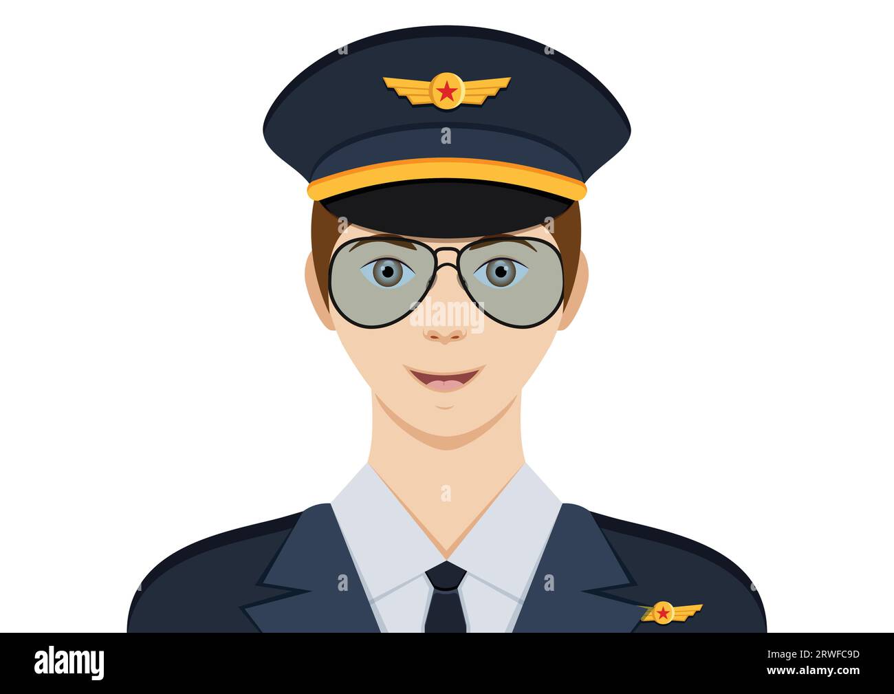 Portrait of an airline pilot captain clipart vector on white background