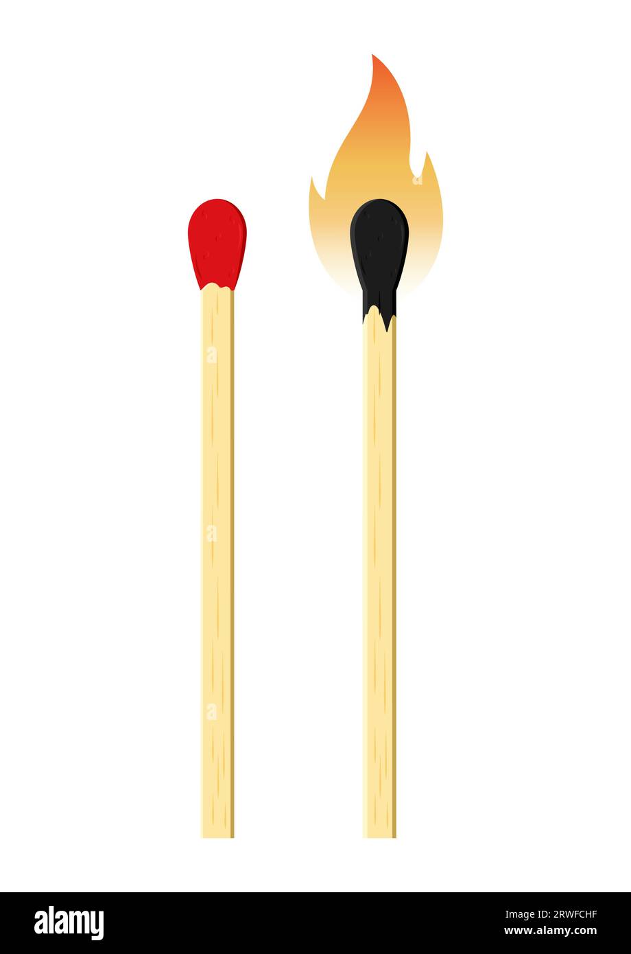 Match stick and burnt match stick vector flat design Stock Vector Image