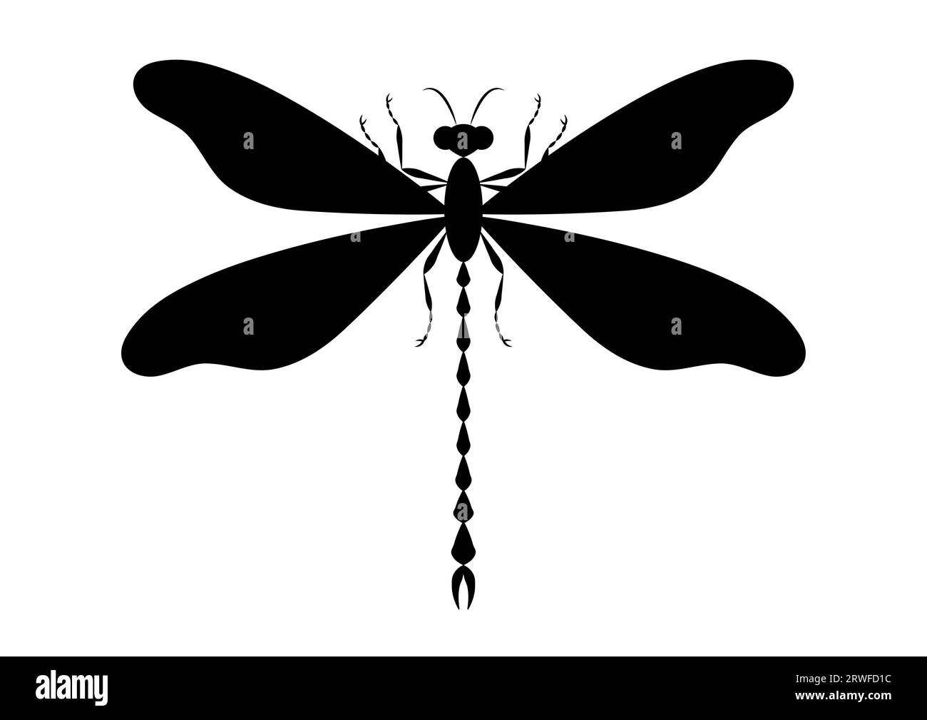 Black and White Dragonfly Silhouette in Flat Style Vector Stock Vector