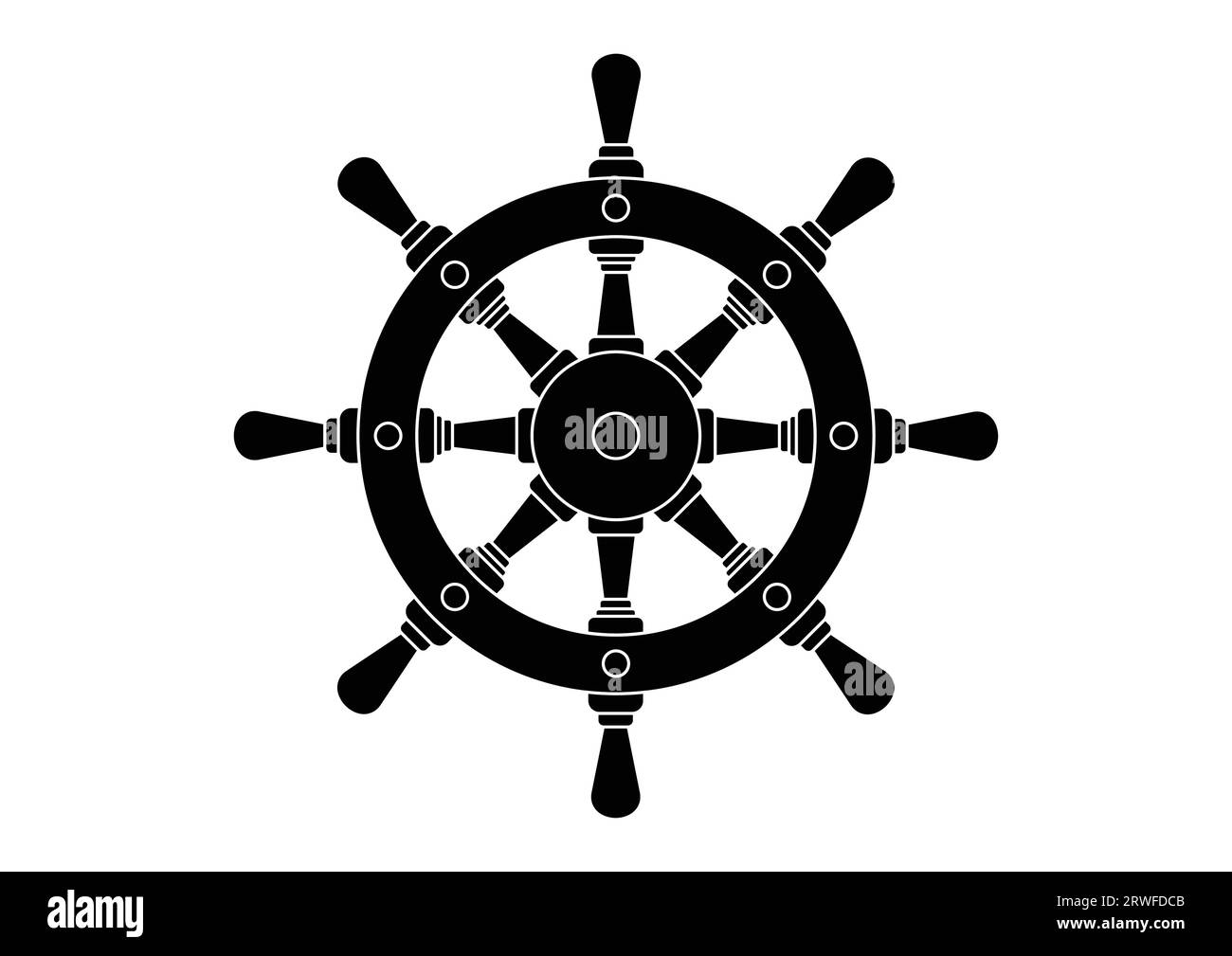 Ship Steering Wheel Silhouette Vector Flat Design Isolated on White