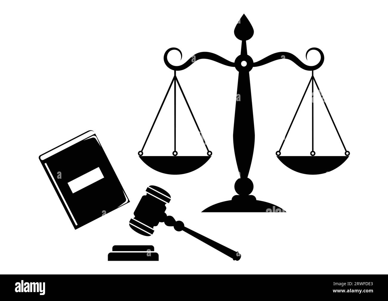 Black and White Law and Justice Concept Vector Silhouette.jpg Stock Vector