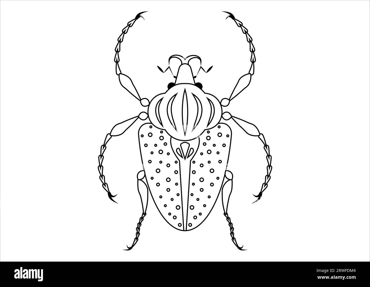 Black and White Goliathus Regius Beetle Clipart isolated on White Background. Coloring Page of a Goliathus Regius Beetle Stock Vector