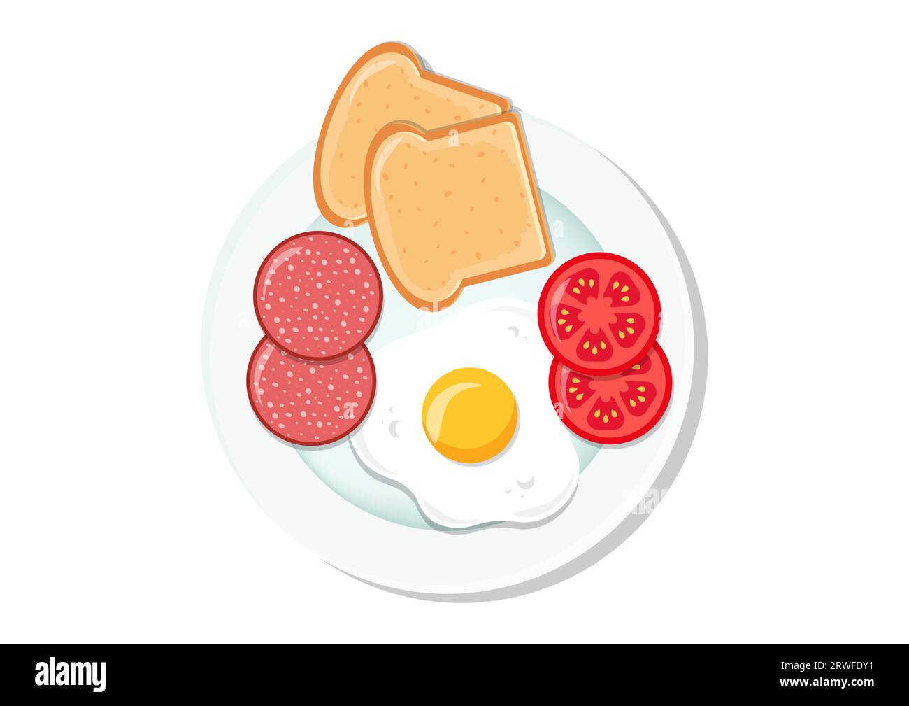 Breakfast Plate with Fried Egg, Tomato Pepperoni and Toasted Bread