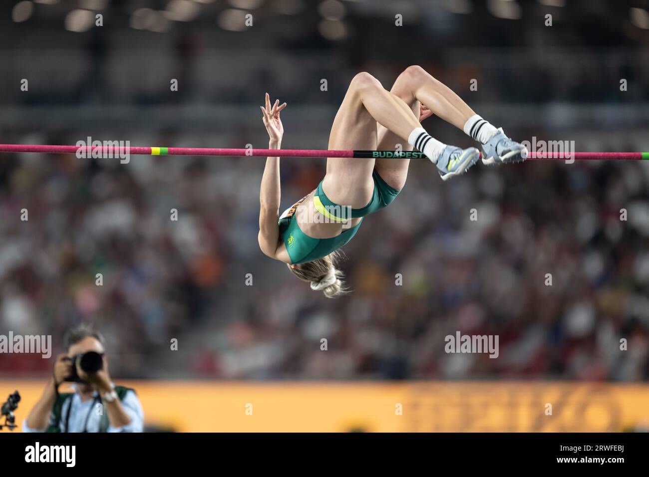 Eleanor Patterson participating in the High Jump at the World Athletics