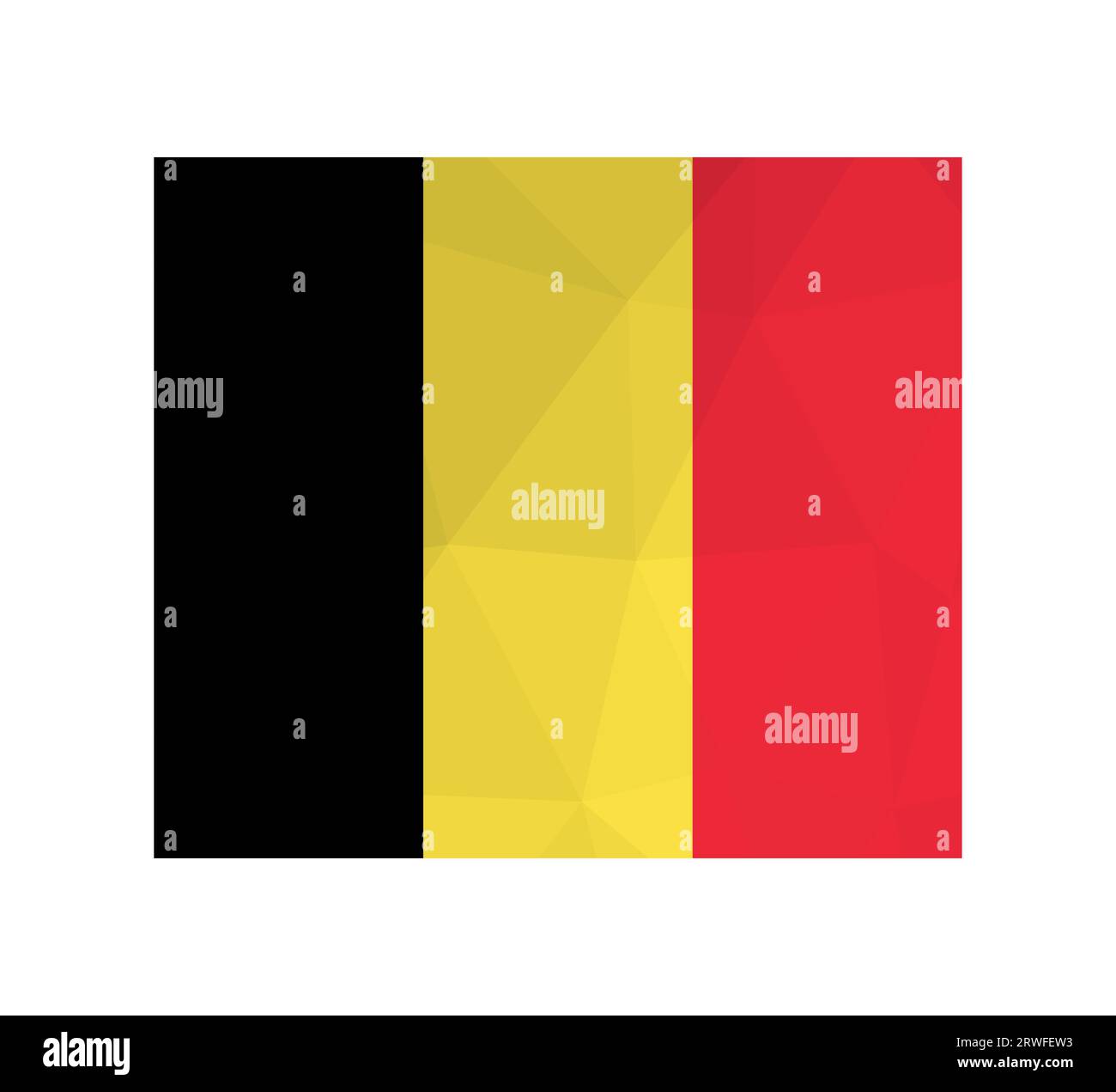 Vector isolated illustration. National Belgian flag with vertical tricolour of black, yellow, red. Official symbol of Belgium. Creative design in low Stock Vector