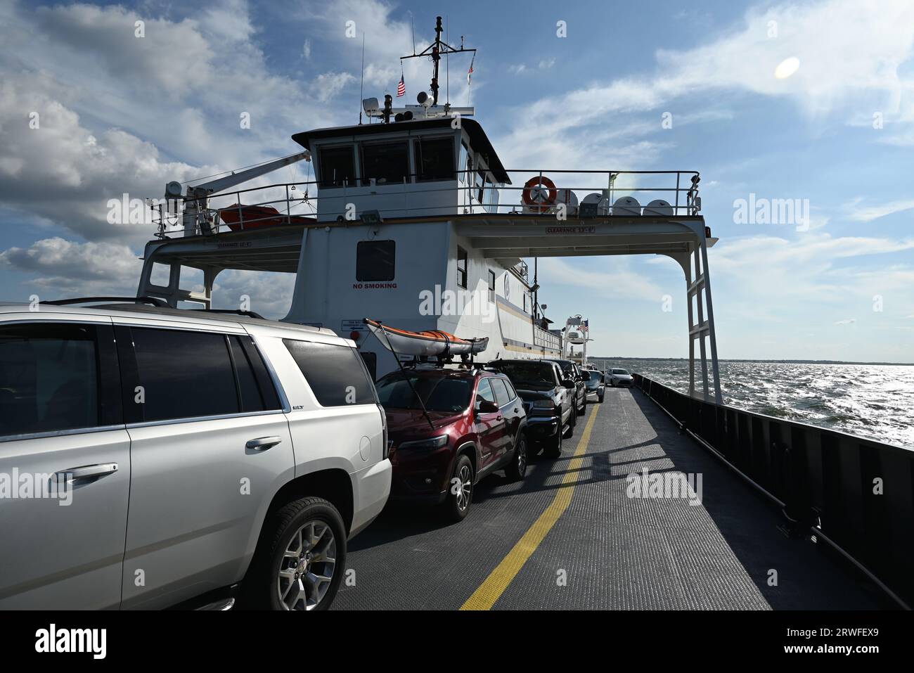The car ferry, Cedar Island, transporting travelers across the Pamlico Sound to Ocracoke Island. Stock Photo