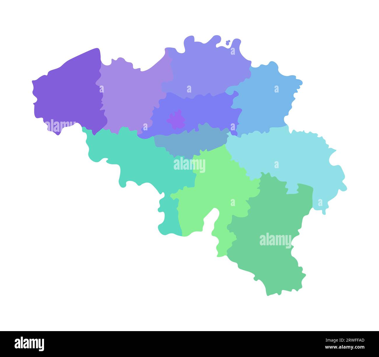 Vector isolated illustration of simplified administrative map of Belgium. Borders of the regions. Multi colored silhouettes. Stock Vector