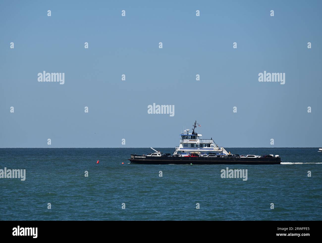 The car ferry Chicamacomico crossing the Pamlico Sound between Hatteras Island and Ocracoke Island. Stock Photo