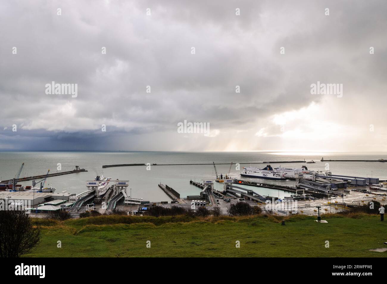 Bad weather over the English Channel and Port of Dover. Extreme weather