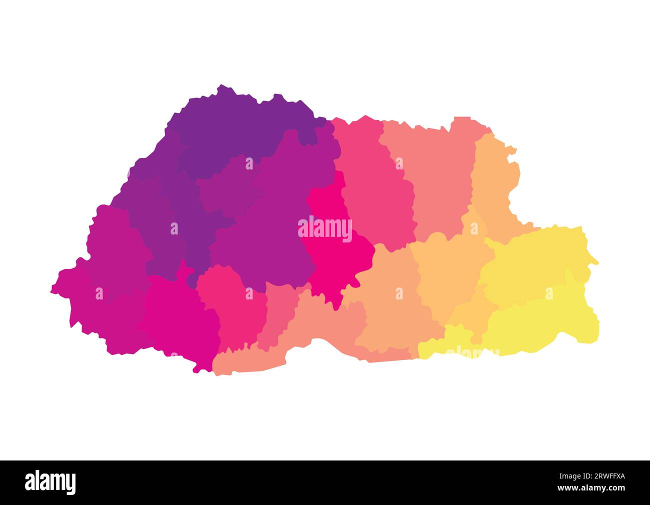 Vector Isolated Illustration Of Simplified Administrative Map Of Bhutan   Vector Isolated Illustration Of Simplified Administrative Map Of Bhutan Borders Of The Regions Multi Colored Silhouettes 2RWFFXA 