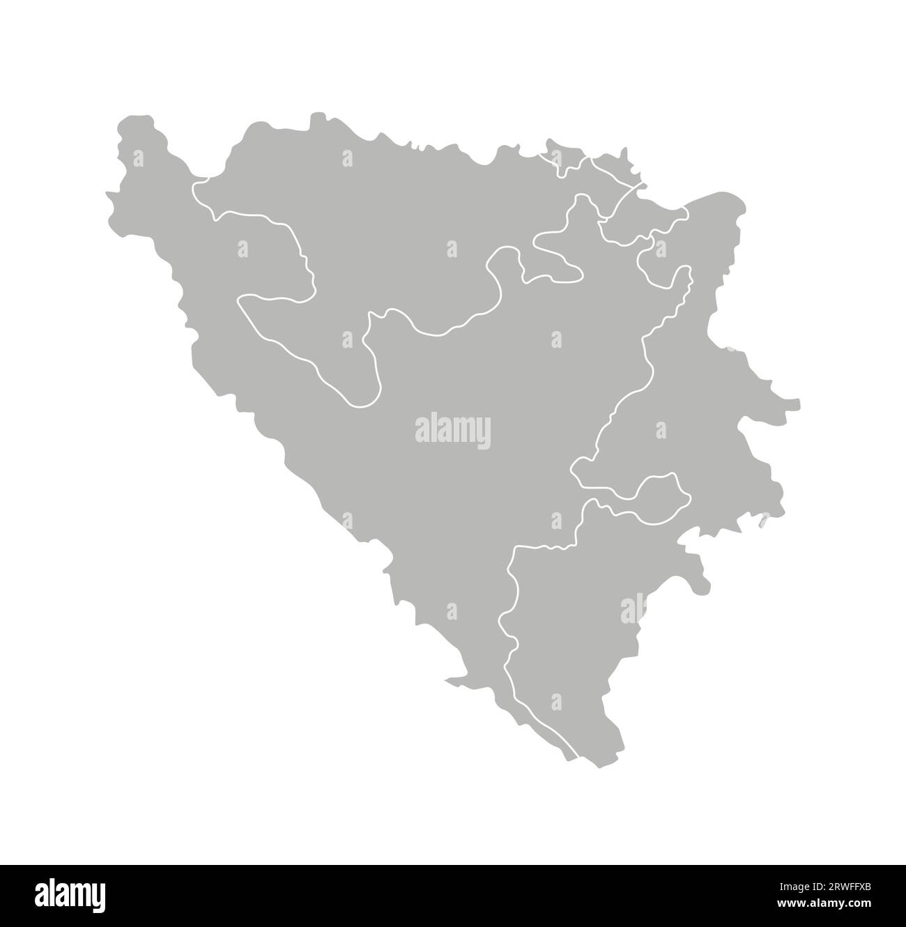 Vector isolated illustration of simplified administrative map of Bosnia and Herzegovina. Borders of the provinces (regions). Grey silhouettes. White o Stock Vector