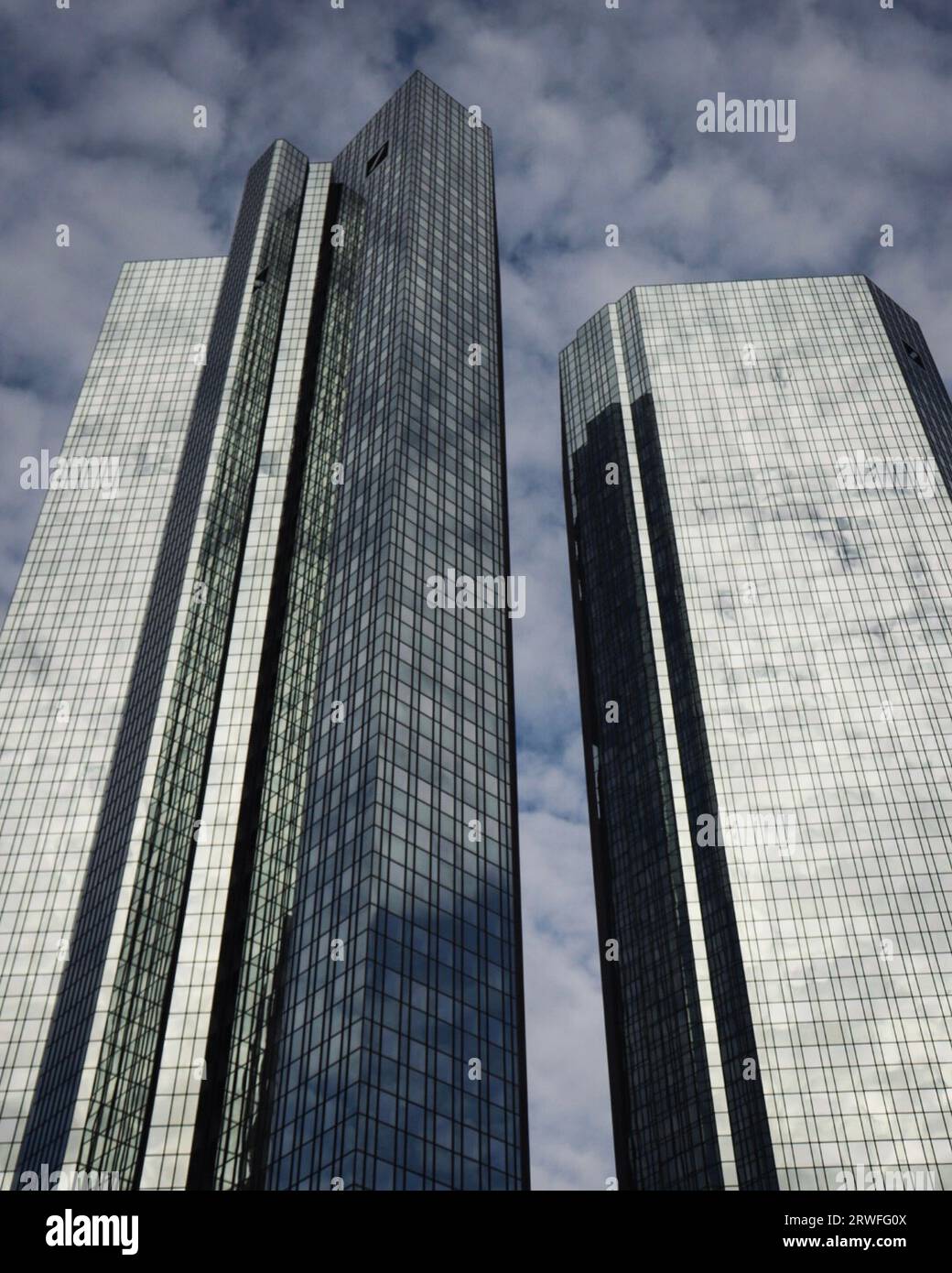 Crazy Perspective on the Skyscrapers of Frankfurt Stock Photo