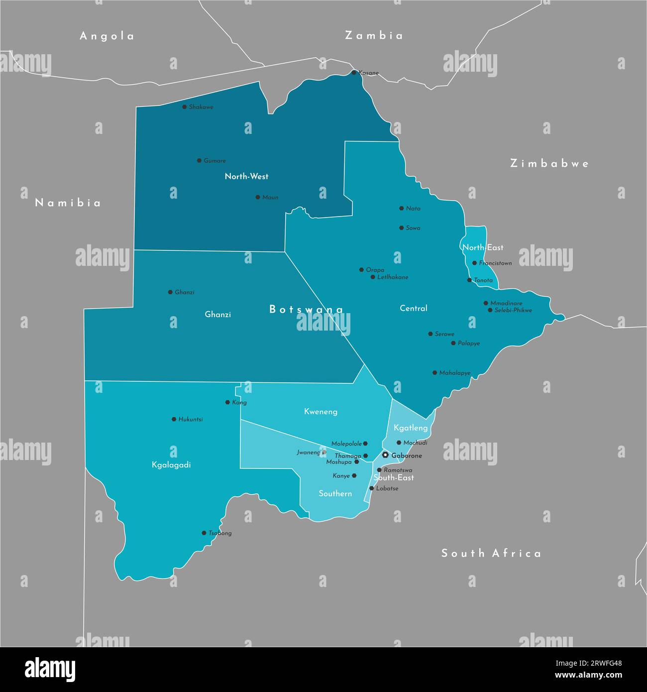 Vector modern illustration. Simplified administrative map of Botswana
