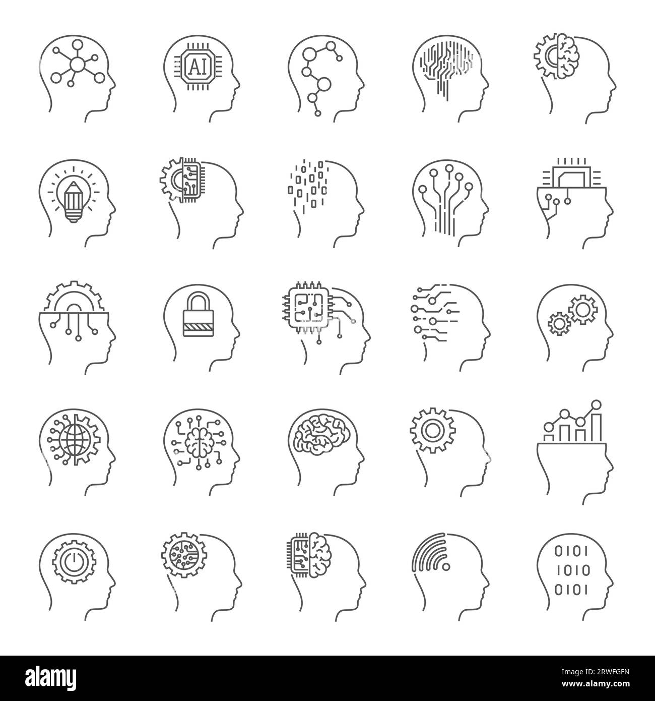Artificial intelligence heads icon set. Editable Stroke. EPS 10 Stock ...