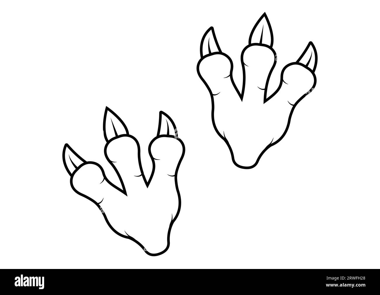 Black and White Dinosaur Footprints Cartoon Character Vector. Coloring Page of a Dinosaur Footprints Stock Vector