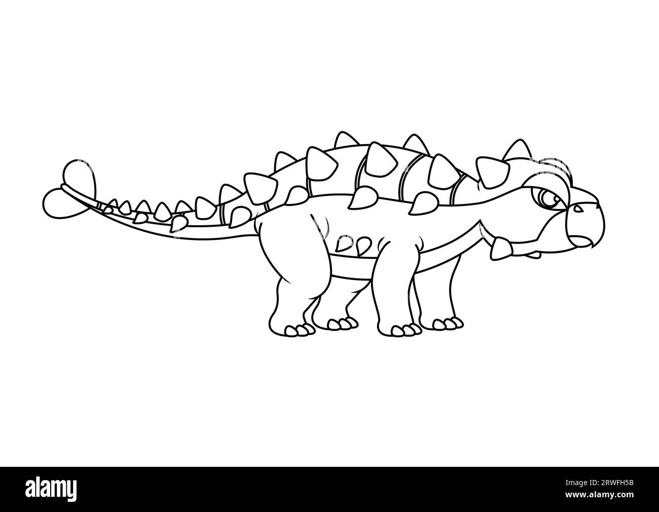 Black and White Ankylosaurus Dinosaur Cartoon Character Vector. Coloring Page of a Ankylosaurus Dinosaur Stock Vector