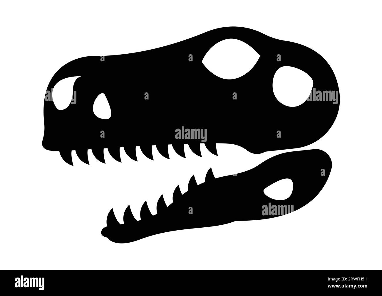 Dinosaur Head Skull Fossil Silhouette Vector Isolated on White Background Stock Vector