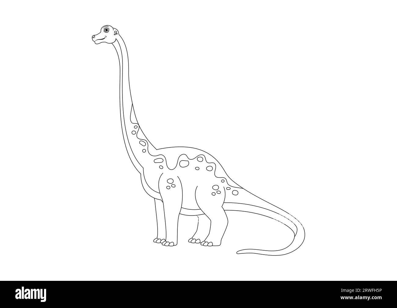 Black and White Brachiosaurus Dinosaur Cartoon Character Vector. Coloring Page of a Brachiosaurus Dinosaur Stock Vector