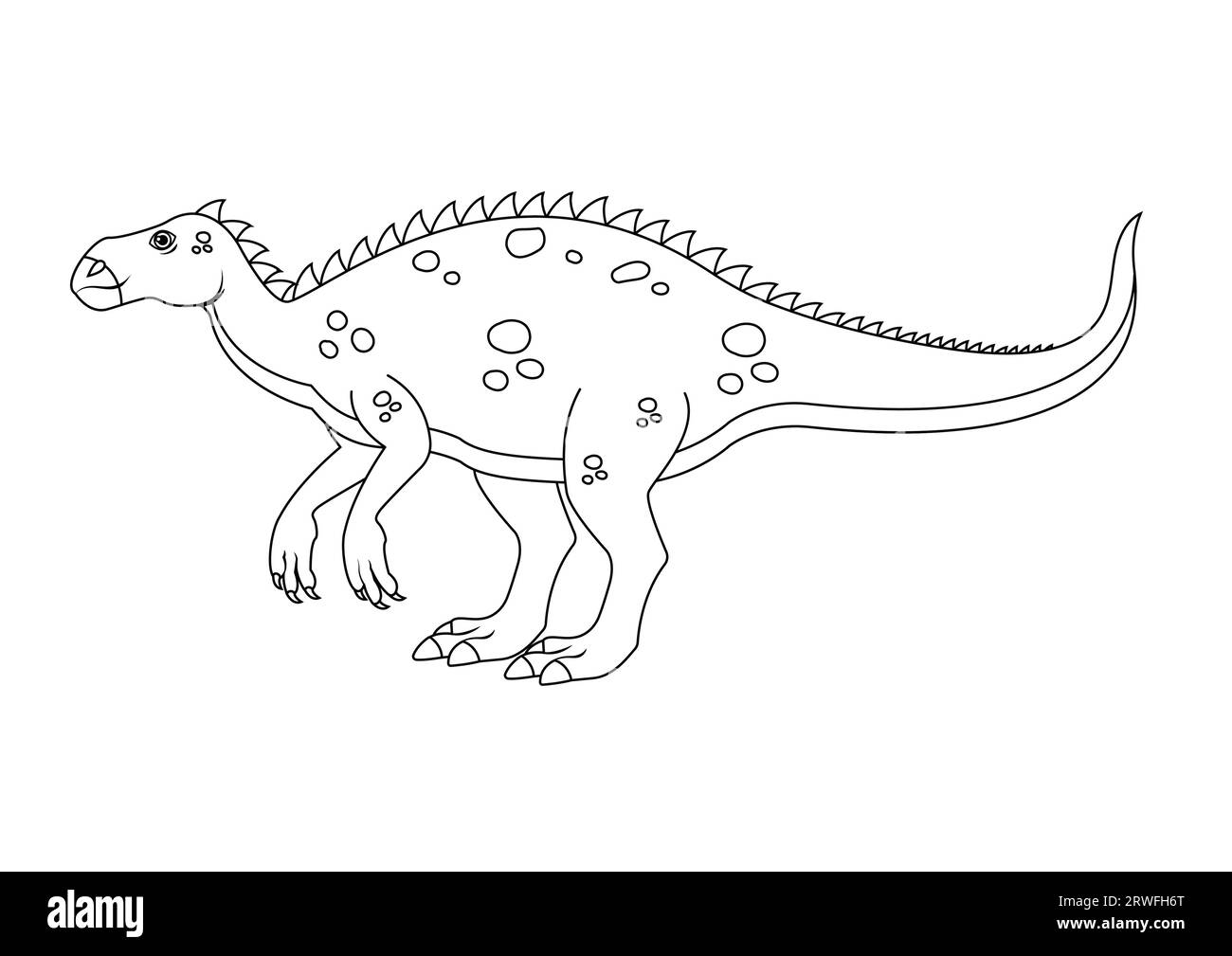 Black and White Iguanodon Dinosaur Cartoon Character Vector. Coloring Page of a Iguanodon Dinosaur Stock Vector