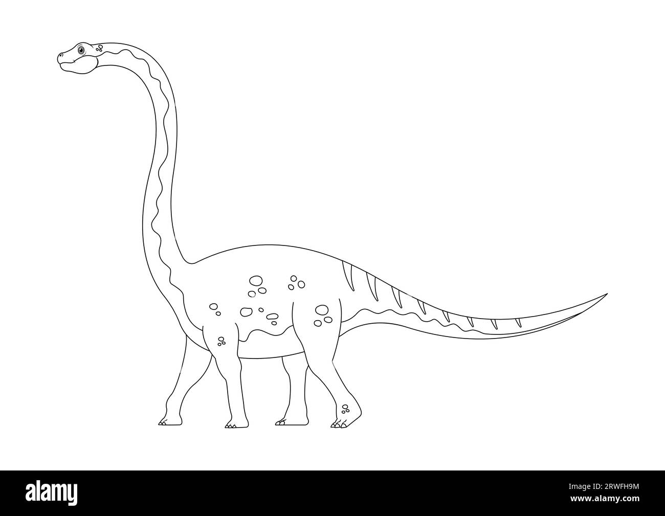 Black and White Omeisaurus Dinosaur Cartoon Character Vector. Coloring Page of a Omeisaurus Dinosaur Stock Vector