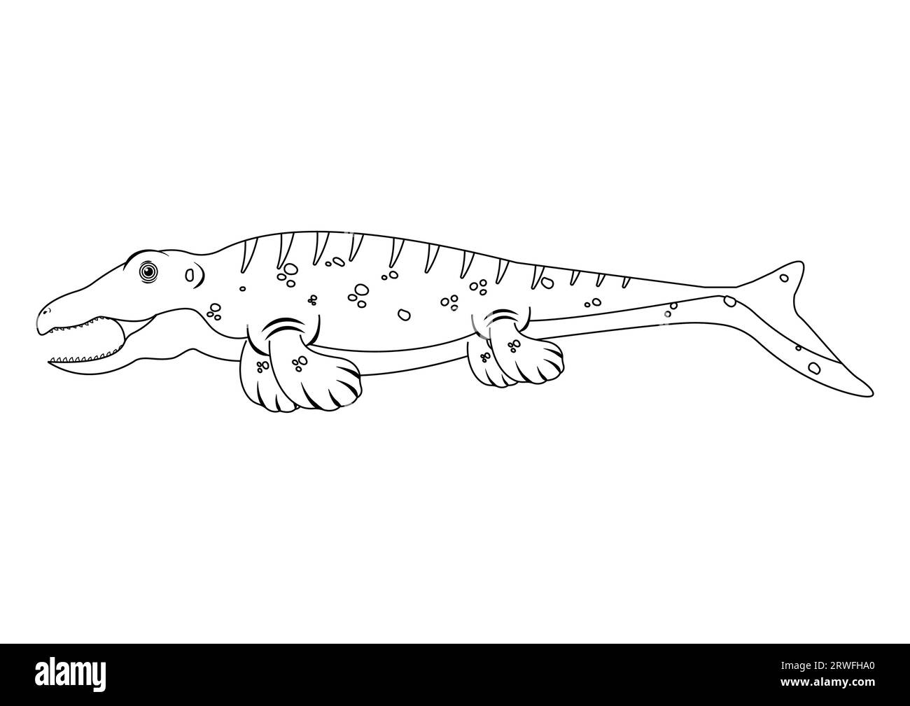Black and White Mosasaurus Dinosaur Cartoon Character Vector. Coloring Page of a Mosasaurus Dinosaur Stock Vector
