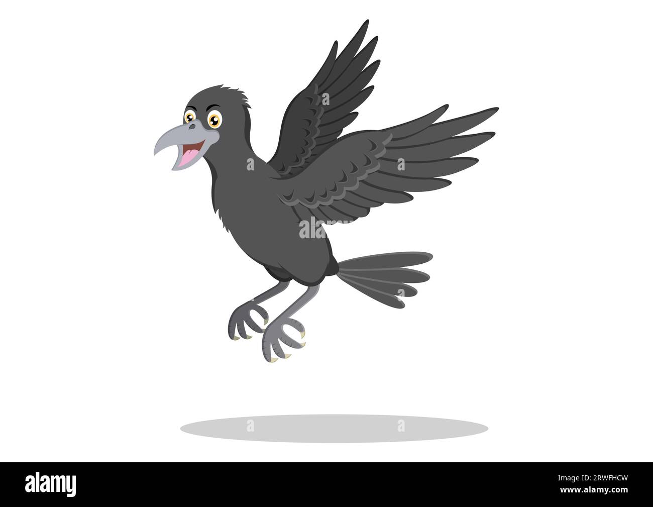 Flying crow cartoon character vector illustration isolated on white background Stock Vector