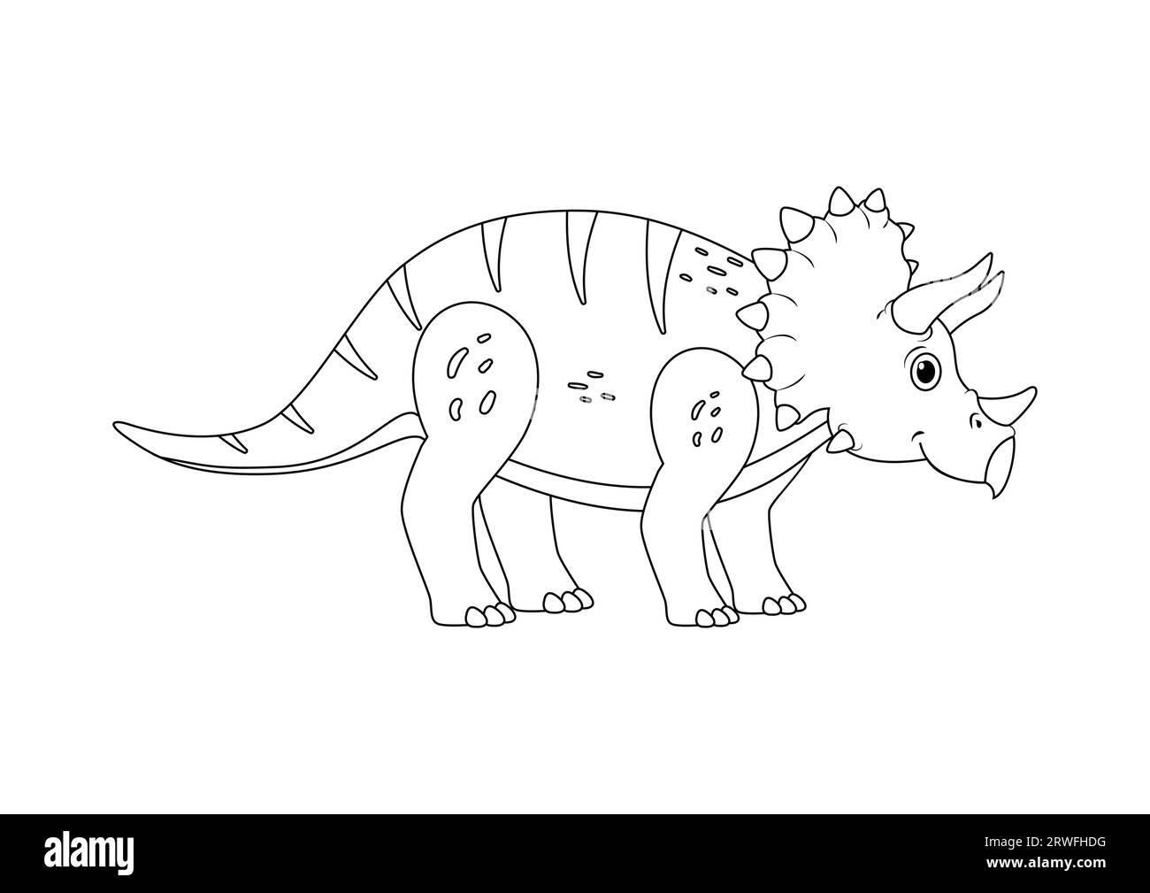 Black and White Triceratops Dinosaur Cartoon Character Vector. Coloring Page of a Triceratops Dinosaur Stock Vector