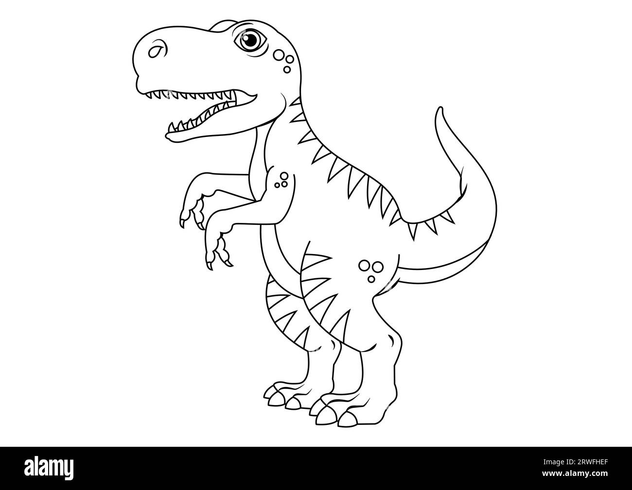 Black and White T-rex Dinosaur Cartoon Character Vector. Coloring Page of a T-rex Dinosaur Stock Vector