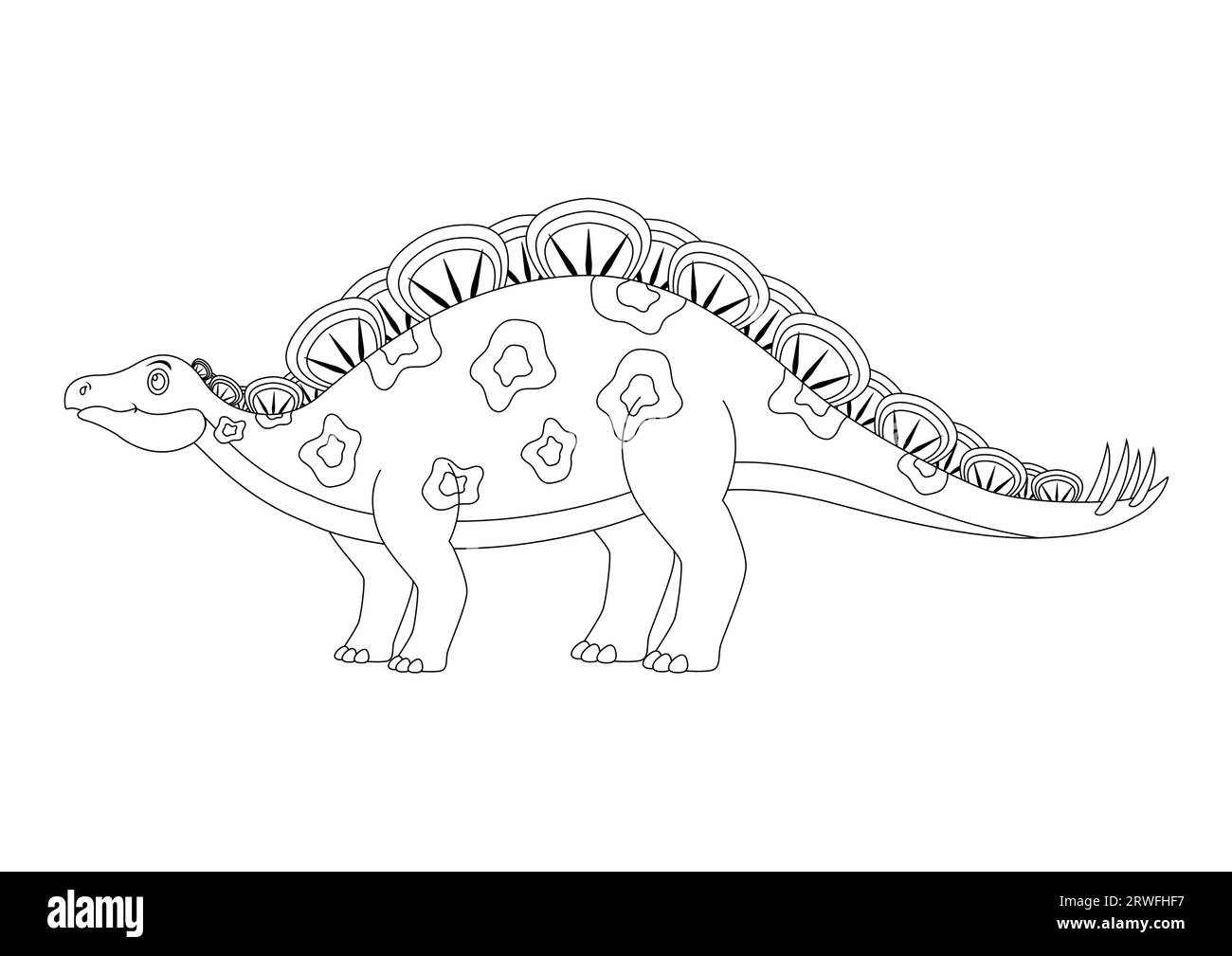 Black and White Wuerhosaurus Dinosaur Cartoon Character Vector. Coloring Page of a Wuerhosaurus Dinosaur Stock Vector