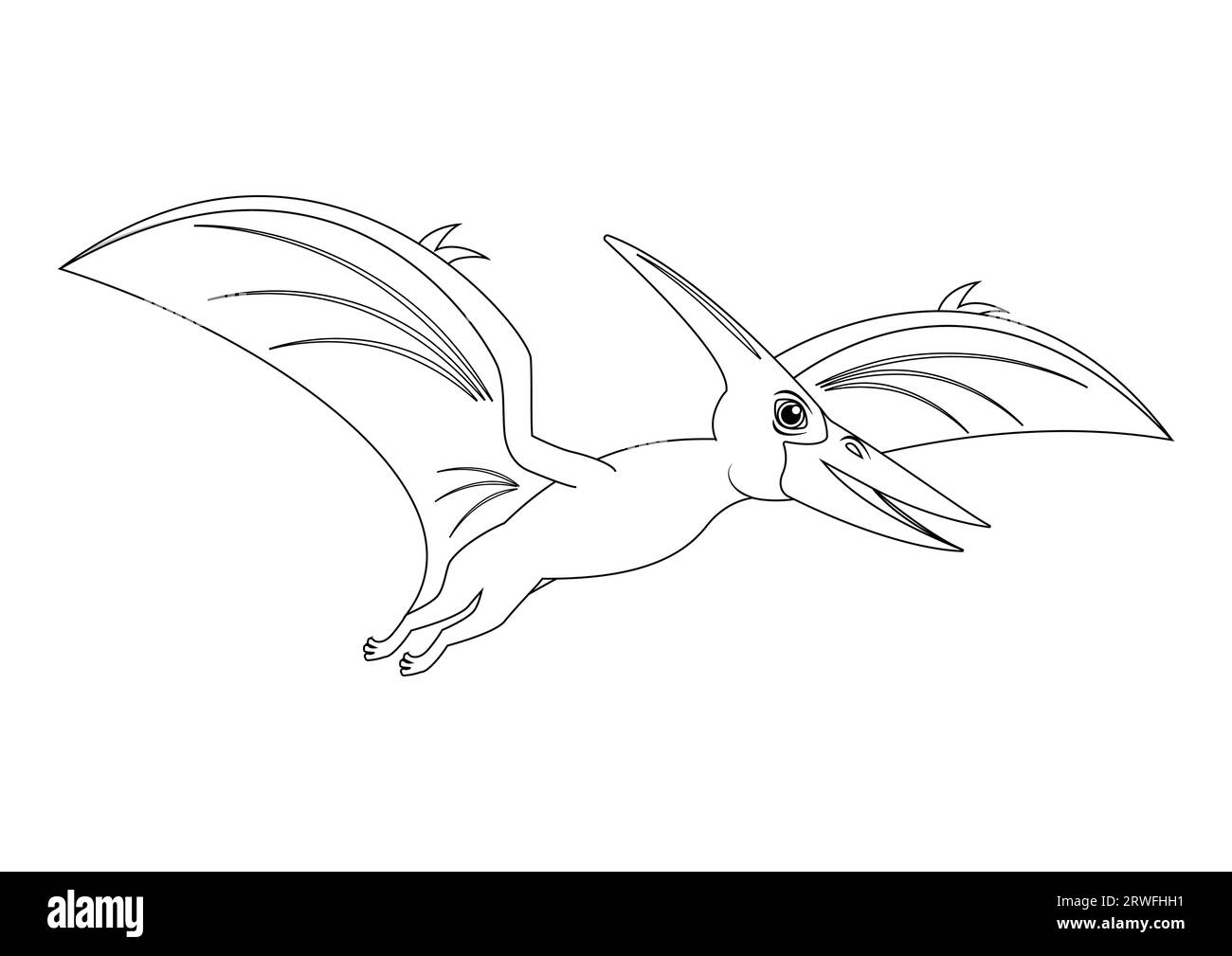 Black and White Pteranodon Dinosaur Cartoon Character Vector. Coloring Page of a Pteranodon Dinosaur Stock Vector