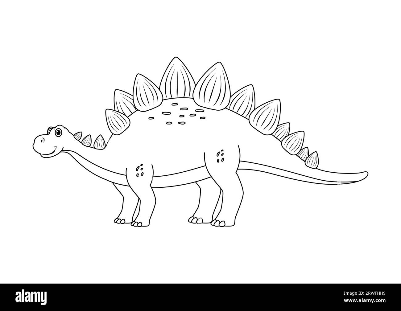 Black and White Stegosaurus Dinosaur Cartoon Character Vector. Coloring